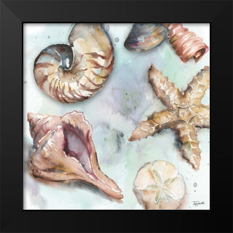 Watercolor Shell Toss II Black Modern Wood Framed Art Print by Tre Sorelle Studios