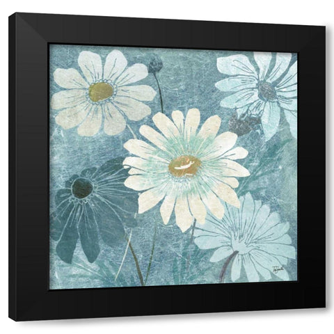 Teal Daisy Patch II Black Modern Wood Framed Art Print with Double Matting by Tre Sorelle Studios