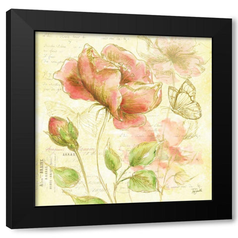 Watercolor Flower Sketch Blush I Black Modern Wood Framed Art Print with Double Matting by Tre Sorelle Studios