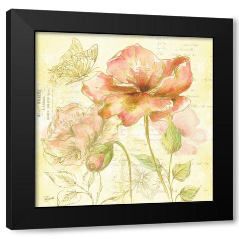 Watercolor Flower Sketch Blush II Black Modern Wood Framed Art Print by Tre Sorelle Studios