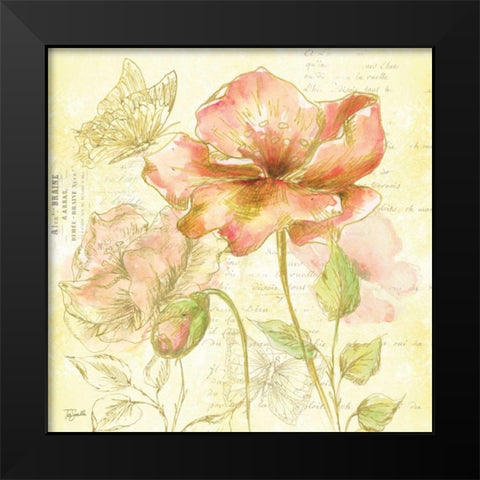 Watercolor Flower Sketch Blush II Black Modern Wood Framed Art Print by Tre Sorelle Studios