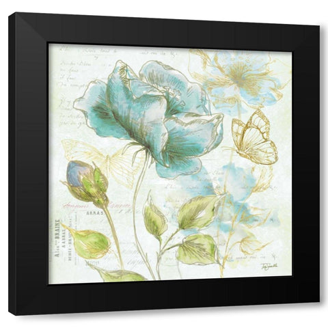 Watercolor Flower Sketch Blue I Black Modern Wood Framed Art Print by Tre Sorelle Studios