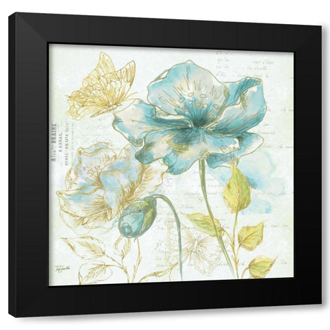 Watercolor Flower Sketch Blue II Black Modern Wood Framed Art Print with Double Matting by Tre Sorelle Studios