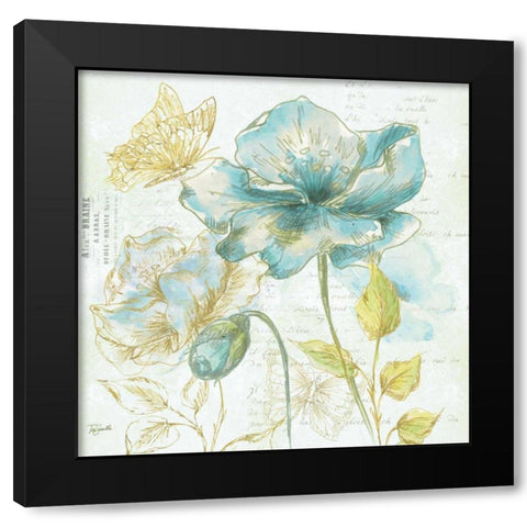Watercolor Flower Sketch Blue II Black Modern Wood Framed Art Print by Tre Sorelle Studios