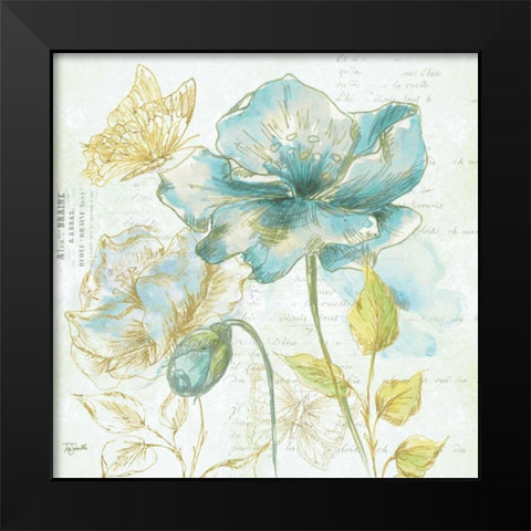 Watercolor Flower Sketch Blue II Black Modern Wood Framed Art Print by Tre Sorelle Studios