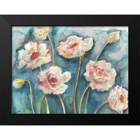 Pink Florals on Turquoise Landscape Black Modern Wood Framed Art Print by Tre Sorelle Studios
