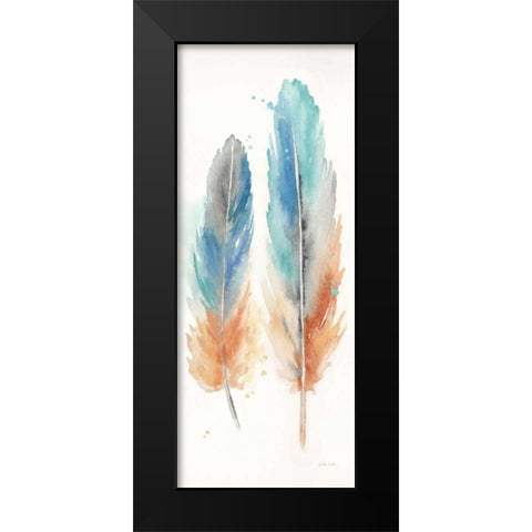 Watercolor Feathers Panel I Black Modern Wood Framed Art Print by Coulter, Cynthia
