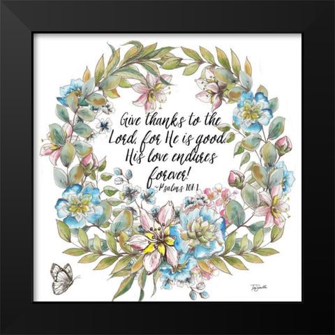 Boho Floral Wreath Psalms I Black Modern Wood Framed Art Print by Tre Sorelle Studios