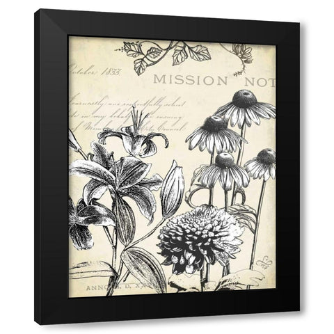 Pen and Ink Floral Study III  Black Modern Wood Framed Art Print with Double Matting by Cusson, Marie Elaine