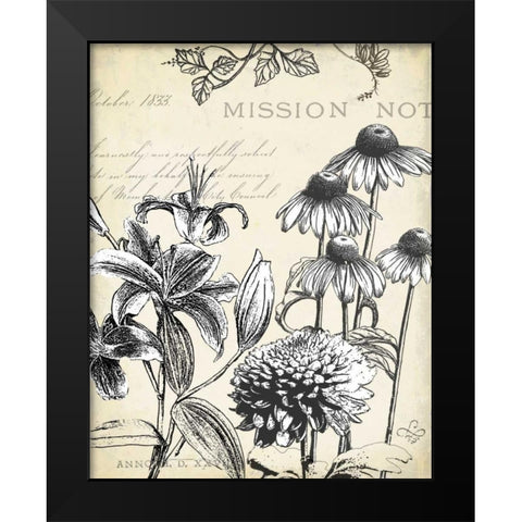 Pen and Ink Floral Study III  Black Modern Wood Framed Art Print by Cusson, Marie Elaine