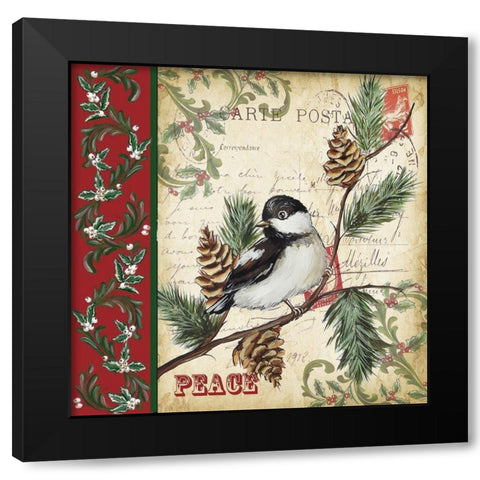 Christmas Bird Postcard I Black Modern Wood Framed Art Print by Tre Sorelle Studios