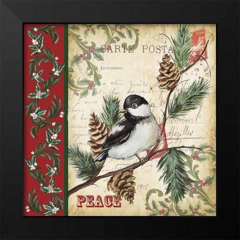 Christmas Bird Postcard I Black Modern Wood Framed Art Print by Tre Sorelle Studios