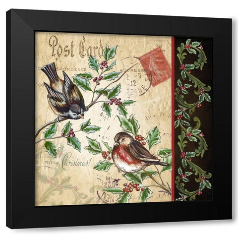 Christmas Bird Postcard II Black Modern Wood Framed Art Print by Tre Sorelle Studios