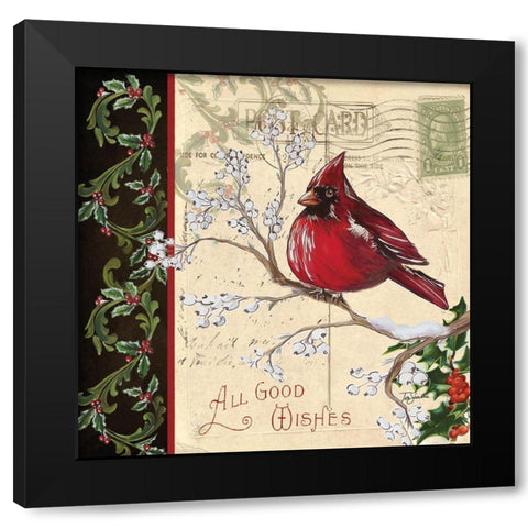 Christmas Bird Postcard III Black Modern Wood Framed Art Print with Double Matting by Tre Sorelle Studios