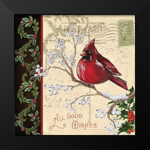 Christmas Bird Postcard III Black Modern Wood Framed Art Print by Tre Sorelle Studios