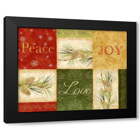 Peace Love Joy Pinecones rectangle Black Modern Wood Framed Art Print with Double Matting by Coulter, Cynthia