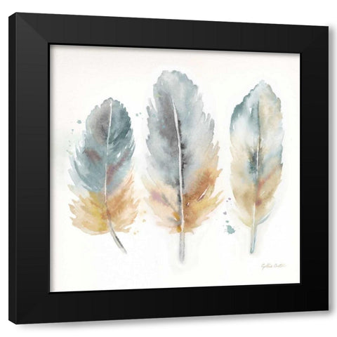 Watercolor Feathers Neutral I Black Modern Wood Framed Art Print with Double Matting by Coulter, Cynthia
