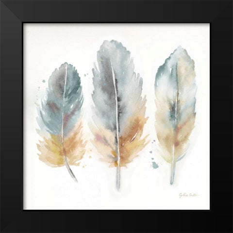 Watercolor Feathers Neutral I Black Modern Wood Framed Art Print by Coulter, Cynthia