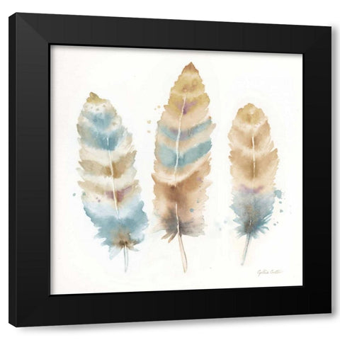 Watercolor Feathers Neutral II Black Modern Wood Framed Art Print with Double Matting by Coulter, Cynthia