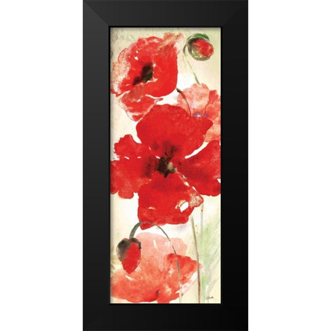 Watercolor Red Poppies Panel I Black Modern Wood Framed Art Print by Tre Sorelle Studios