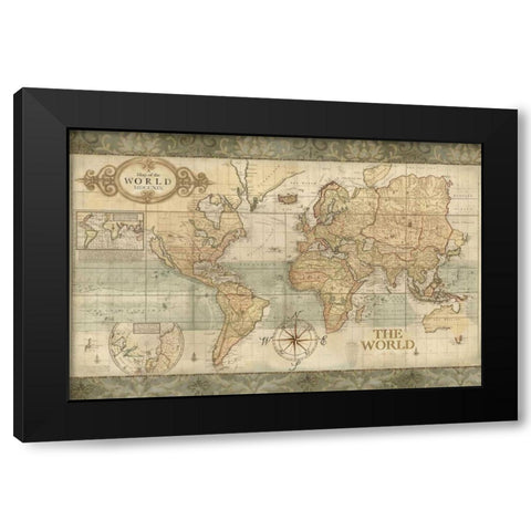 Classic World Map  Black Modern Wood Framed Art Print by Coulter, Cynthia