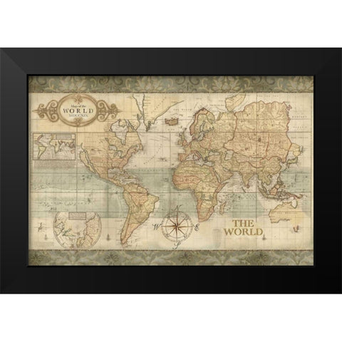 Classic World Map  Black Modern Wood Framed Art Print by Coulter, Cynthia
