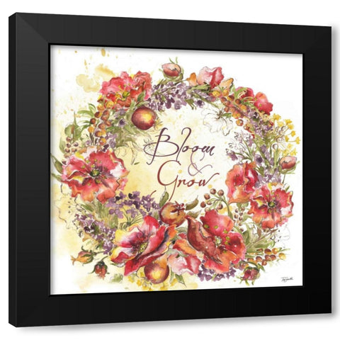 Bloom and Grow Wreath  Black Modern Wood Framed Art Print with Double Matting by Tre Sorelle Studios
