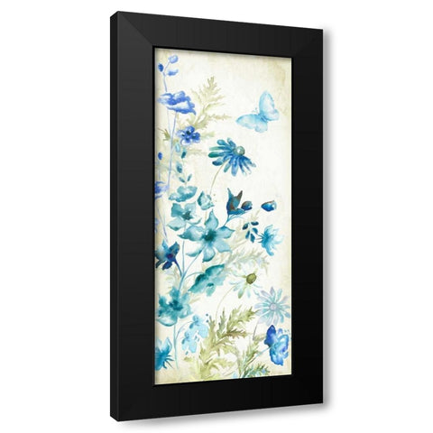 Wildflowers and Butterflies Panel I Black Modern Wood Framed Art Print by Tre Sorelle Studios