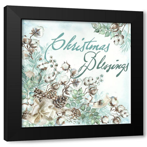 Christmas Blessings Cotton Boll square Black Modern Wood Framed Art Print by Tre Sorelle Studios