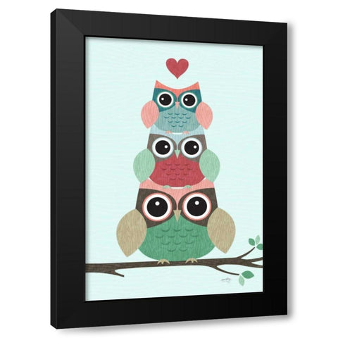 Stacked Owls Black Modern Wood Framed Art Print by Noonday Design