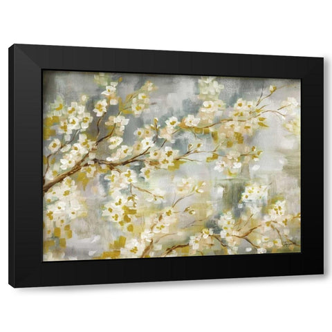 Golden Cherry Blossoms Black Modern Wood Framed Art Print by Tre Sorelle Studios