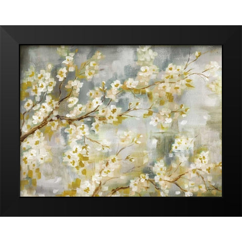 Golden Cherry Blossoms Black Modern Wood Framed Art Print by Tre Sorelle Studios