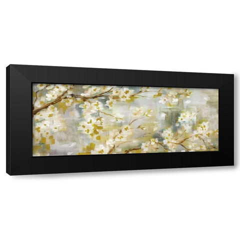 Golden Cherry Blossoms Panel Black Modern Wood Framed Art Print by Tre Sorelle Studios