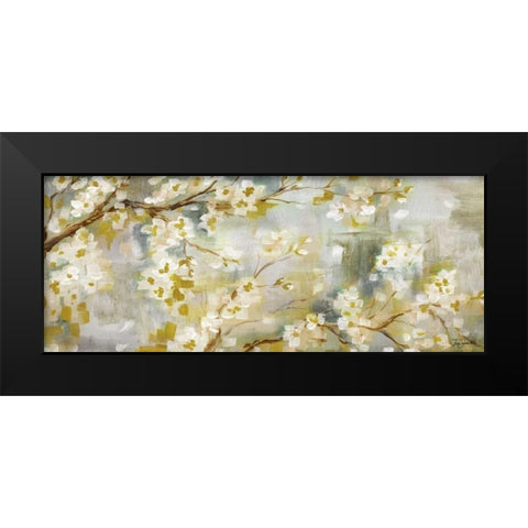 Golden Cherry Blossoms Panel Black Modern Wood Framed Art Print by Tre Sorelle Studios