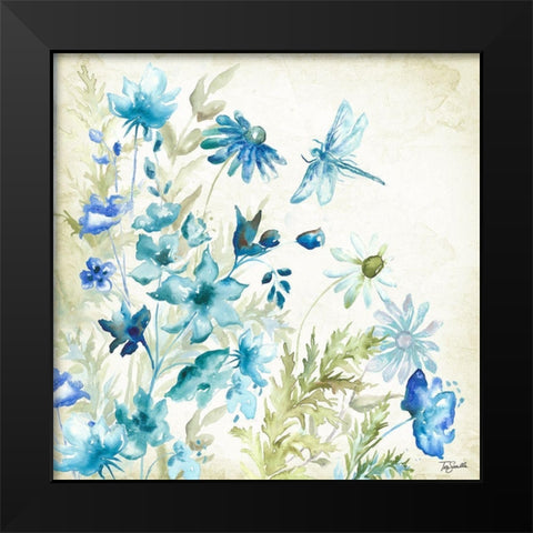 Wildflowers and Butterflies Square I Black Modern Wood Framed Art Print by Tre Sorelle Studios