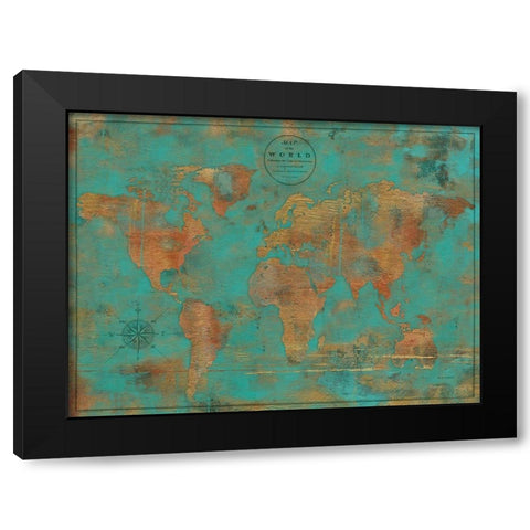 Rustic World Map Black Modern Wood Framed Art Print with Double Matting by Elaine-Cusson, Marie