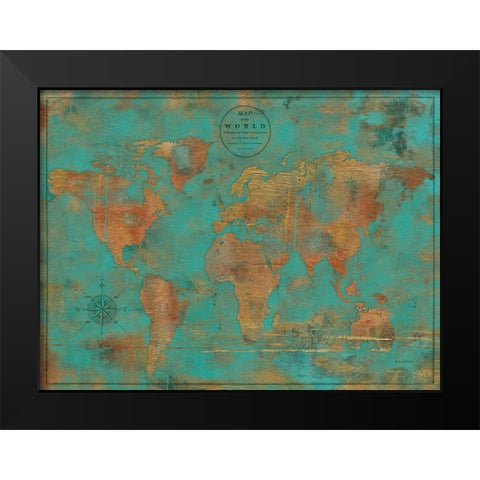 Rustic World Map Black Modern Wood Framed Art Print by Elaine-Cusson, Marie