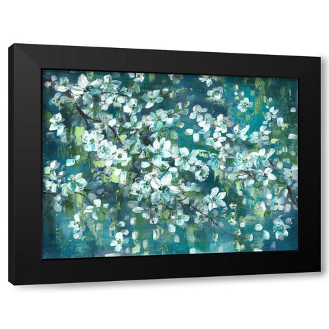 Teal Blossoms Landscape Black Modern Wood Framed Art Print by Tre Sorelle Studios