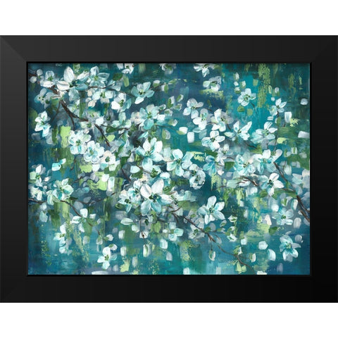 Teal Blossoms Landscape Black Modern Wood Framed Art Print by Tre Sorelle Studios