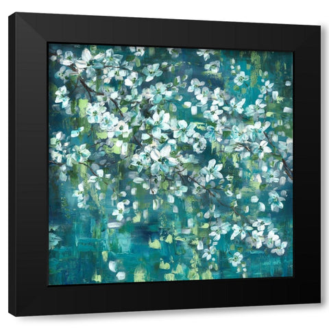 Teal Blossoms Square Black Modern Wood Framed Art Print with Double Matting by Tre Sorelle Studios