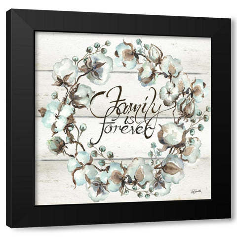 Cotton Boll Family Wreath Black Modern Wood Framed Art Print with Double Matting by Tre Sorelle Studios