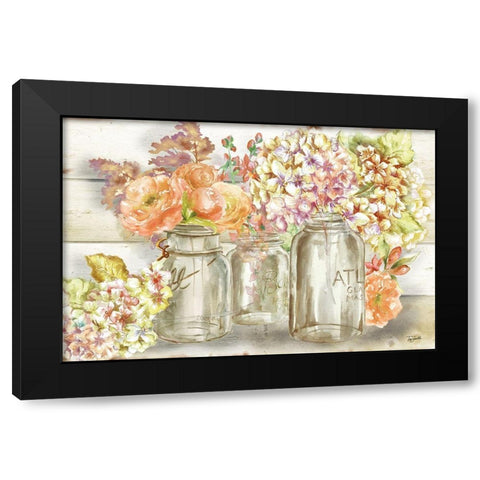 Colorful Flowers in Mason Jar Gold Black Modern Wood Framed Art Print with Double Matting by Tre Sorelle Studios