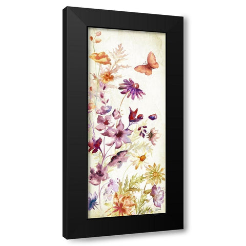 Colorful Wildflowers and Butterflies Panel I Black Modern Wood Framed Art Print by Tre Sorelle Studios