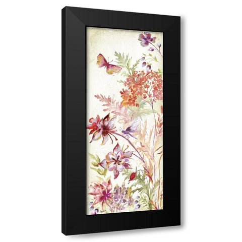 Colorful Wildflowers and Butterflies Panel II Black Modern Wood Framed Art Print with Double Matting by Tre Sorelle Studios