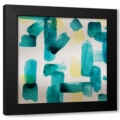 Aqua Abstract Square II Black Modern Wood Framed Art Print with Double Matting by Northern Lights
