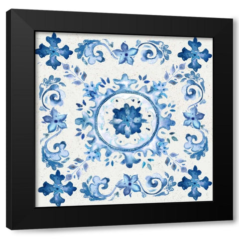 Artisan Medallions White/Blue III Black Modern Wood Framed Art Print with Double Matting by Tre Sorelle Studios