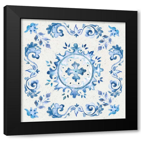 Artisan Medallions White/Blue IV Black Modern Wood Framed Art Print with Double Matting by Tre Sorelle Studios