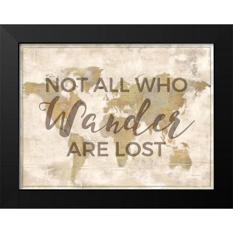 Rustic World Map Cream-Wander Black Modern Wood Framed Art Print by Cusson, Marie Elaine