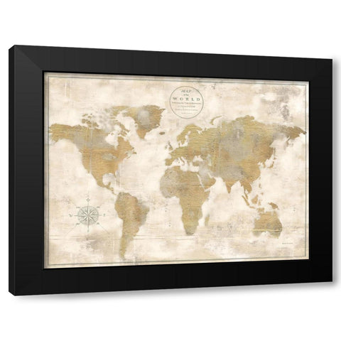 Rustic World Map Cream No Words Black Modern Wood Framed Art Print with Double Matting by Cusson, Marie Elaine