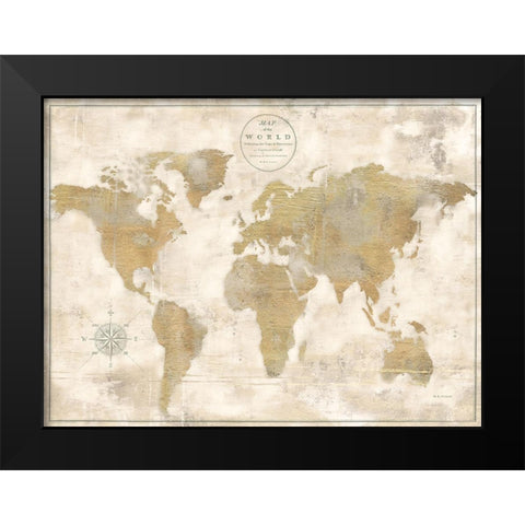 Rustic World Map Cream No Words Black Modern Wood Framed Art Print by Cusson, Marie Elaine